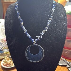 Blue Stone Necklace with Circular Pendant